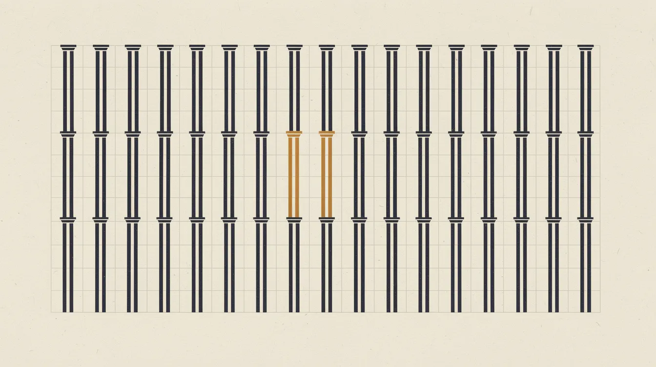 Editorial illustration of a column grid representing ISO weeks, one column accented in amber